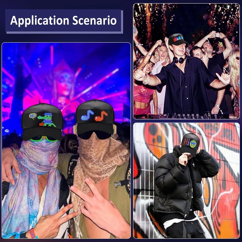 GOTUS LED Hats, LED Display Screen Smart Caps,Bluetooth APP Control,Custom Text, Patterns, Animations for Party Christmas - Image 2